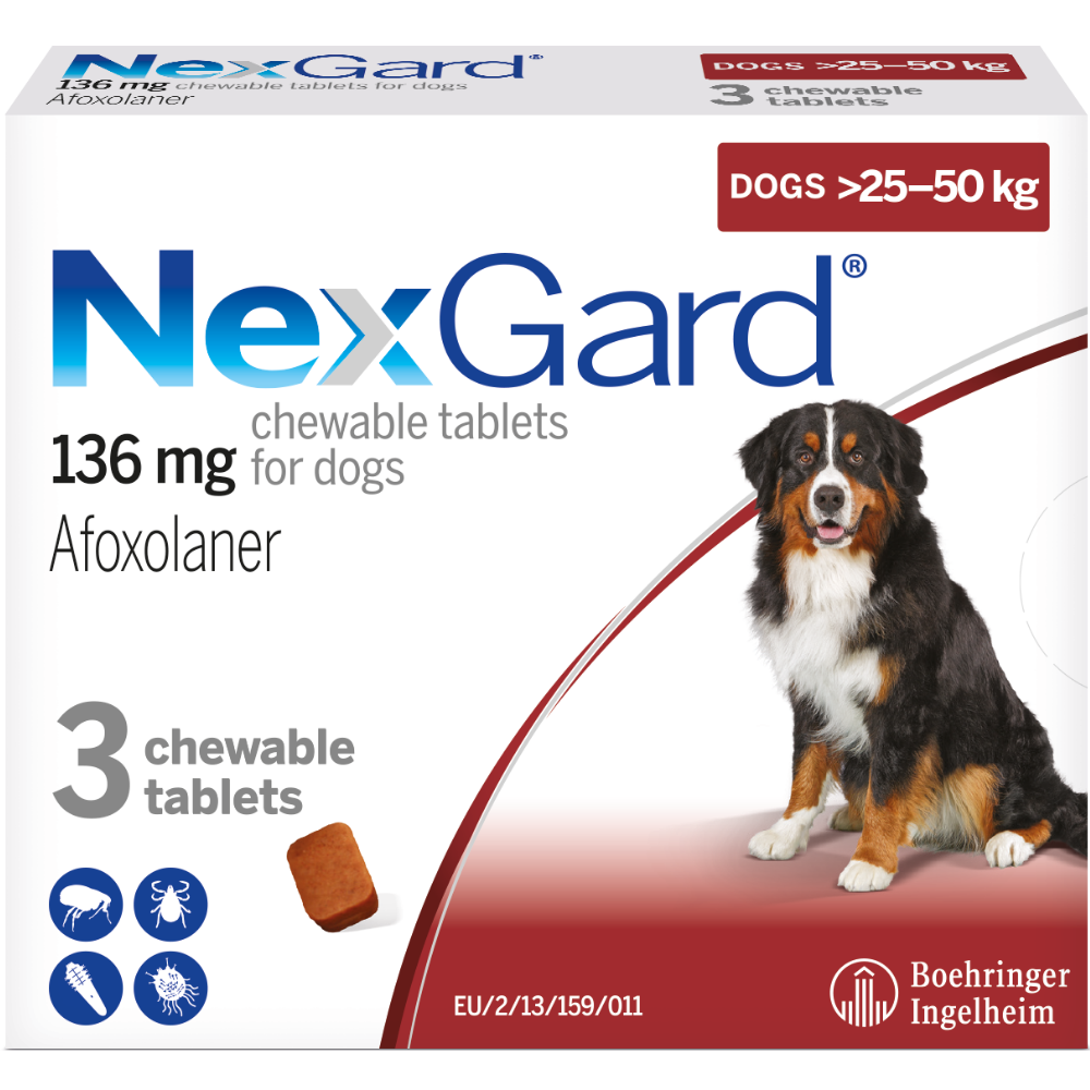 25-50kg Large dog (136mg) pack of 3 Chewable Tablets