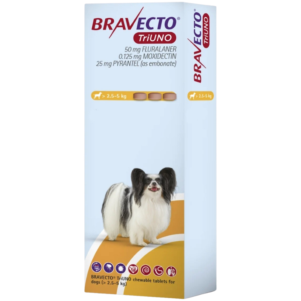 50mg for dogs weighing >2.5-5kg