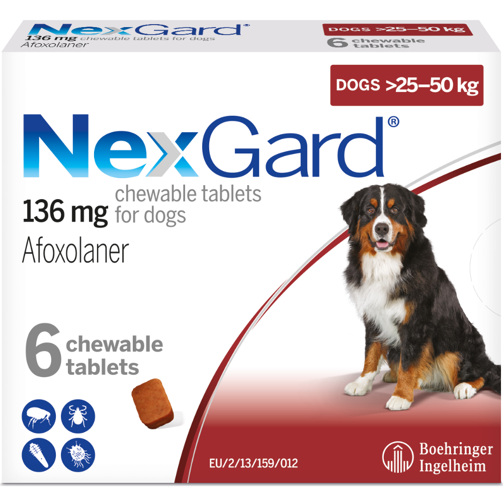 25-50kg Large dog (136mg) pack of 6 Chewable Tablets